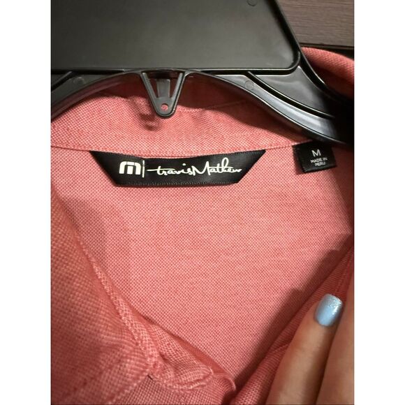 Travis Mathew Salmon Striped Golf Polo Shirt Size M - Picture 3 of 5